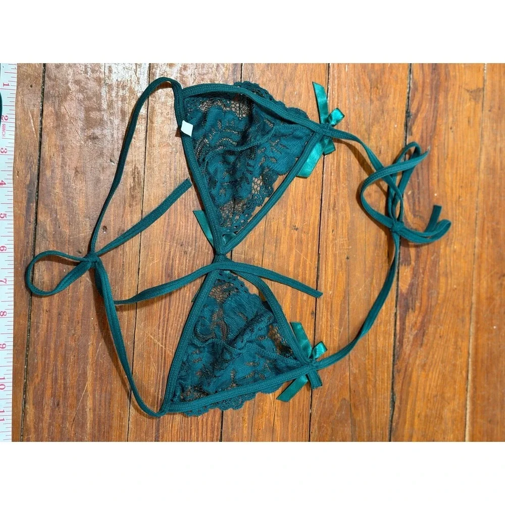 Avidlove‎ Teal Green Lace Lingerie Set Small Strappy Halter Bra and Panty Set
